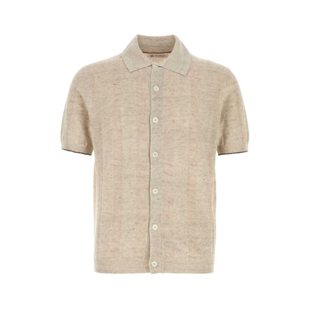 Brunello Cucinelli Men Sand Canvas Blend Cardigan